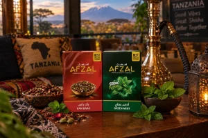 Afzal shisha tobacco wholesale supply in Tanzania featuring Pan Raas and Green Mint flavours